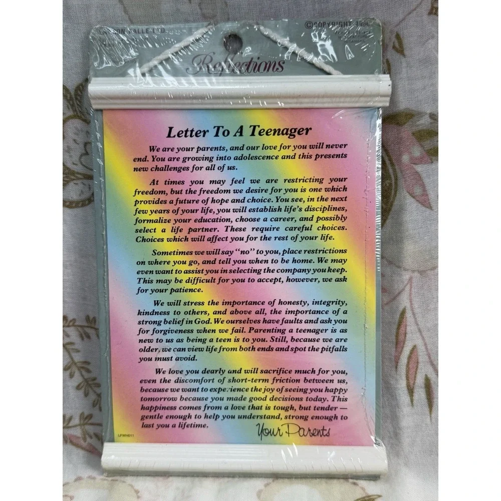 Vintage‎ 1986 Letter To A Teenager Wall Plaque Rainbow Inspirational Decor